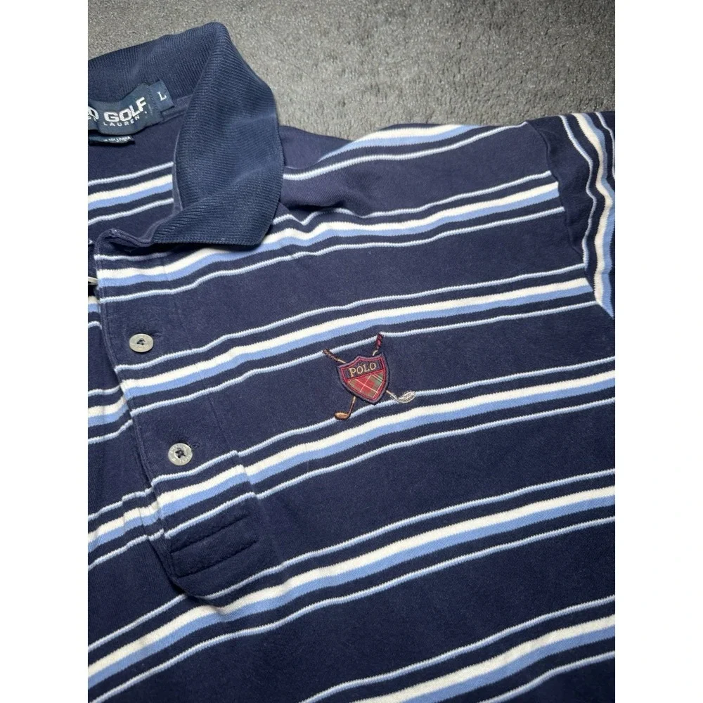 Polo Golf Ralph Lauren Striped Polo Shirt Mens Large Blue Golf Preppy
